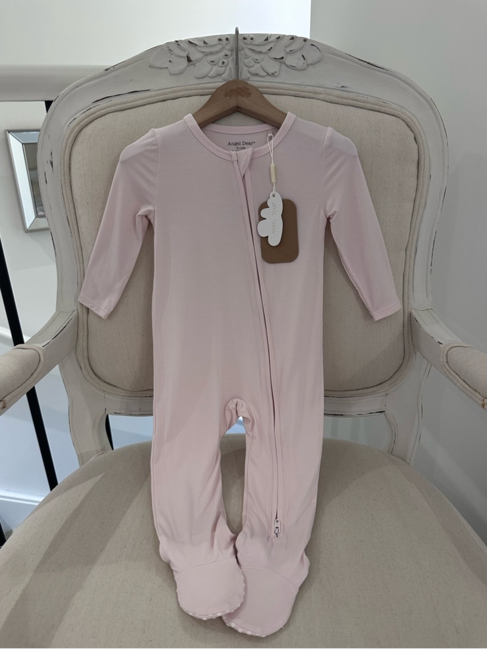 🦢 9~12 Mth 2-Way Zipper Footie - Pale Blush by Angel Dear NWT